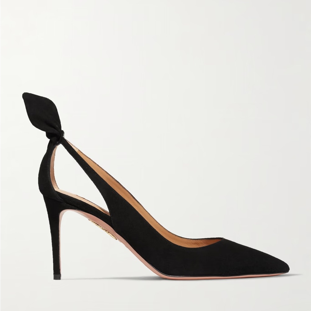 Aquazzura Bow Tie 85 Black Suede Pumps